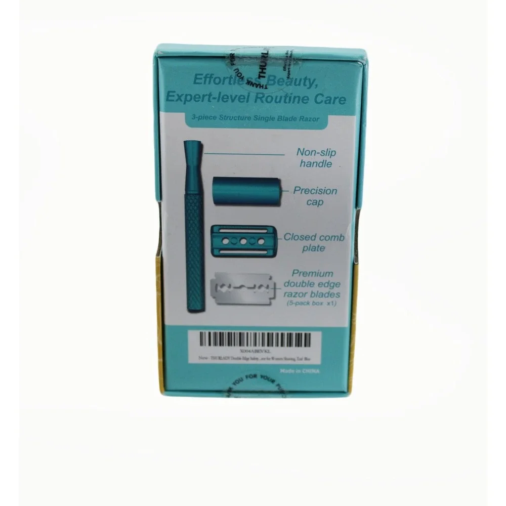 THURLADY Double Edge Safety Razor Professional Vegan Metal Single Blade Teal